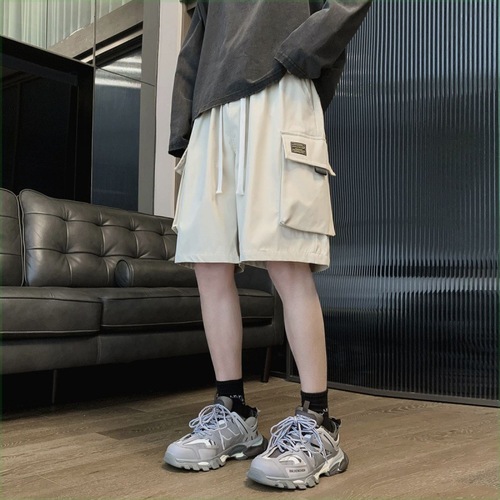 Summer Five-Part Leisure Pants for Men, Loose Straight Leg Coveralls, Hong Kong Style Work Pants, Beach Pants, Sports Pants