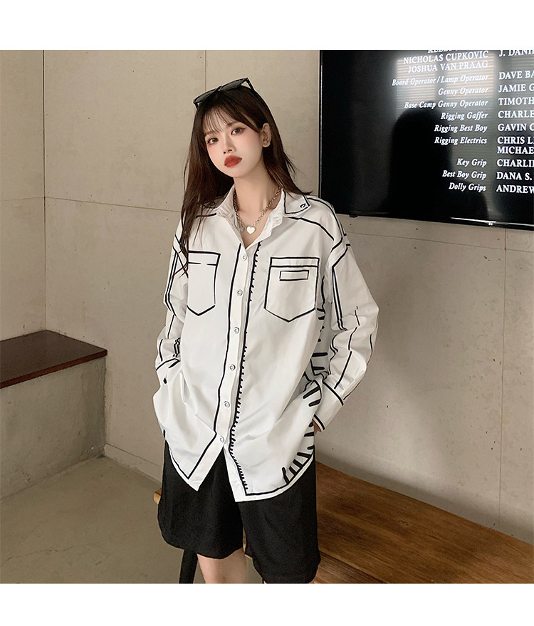 Daily Occasion Shirt Collar Neckline Comfort Function Wholesale Women'S Casual Printing Long Sleeve Patchwork Blouses
