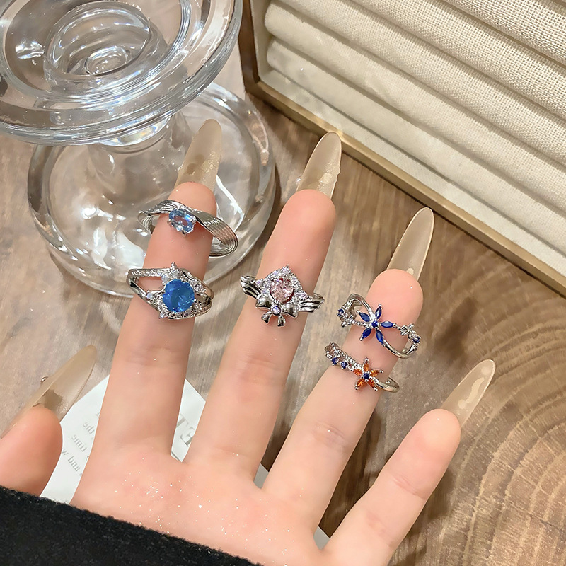 簡約小清新彩鋯拉絲褶皺戒指女小眾個性百搭冷淡風開口可調節指環