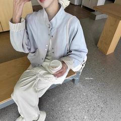 韓系立襟単列ボタン工装ショートコート女性春2025新小柄デザイン感ジャケット上着