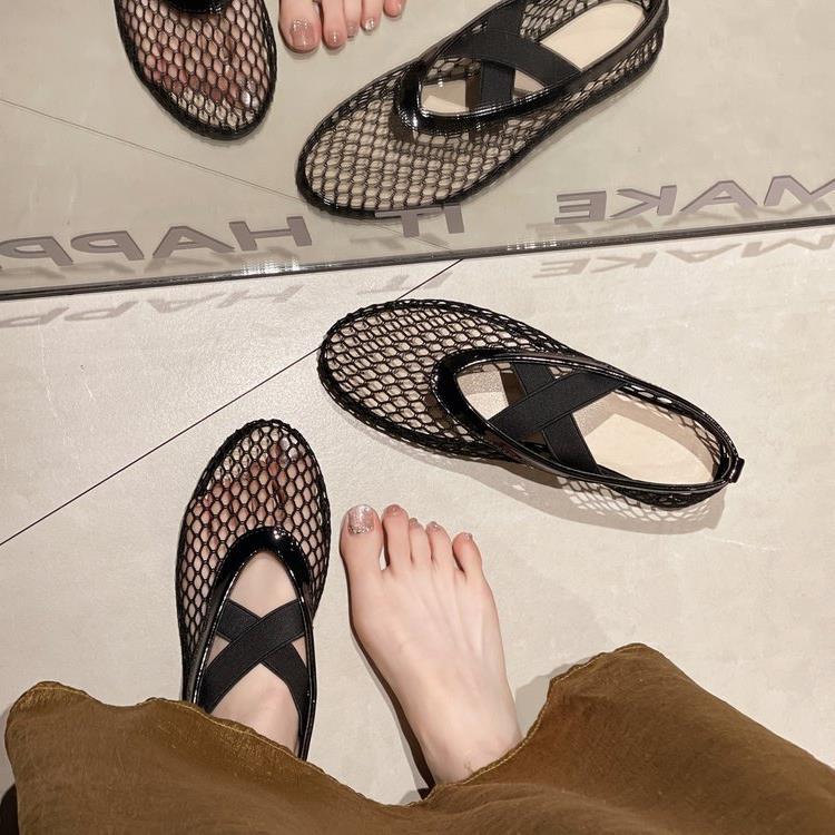 Foreign Trade Large Size Fishnet Mesh Women's New Flat Low-heel Hollow European And American Fashion Loafers_vogvips.com