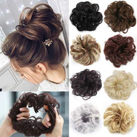 欧美假发发圈丸子头外贸亚马逊弹力发包花苞头花发包卷发hair bun