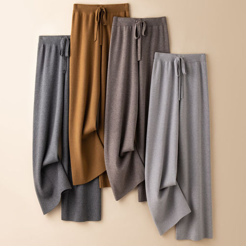 Women's Fashion Knit Wide Leg Pants with Drape Straight Leg Thick Casual Floor-Length Pants High-Waisted Outerwear Long Pants - Autumn/Winter New Arrival