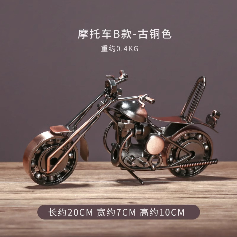 Motocicleta de hierro forjado modelo de locomotora de metal moderno escritorio pequeño decoración de armario de vinos decoración de armario de televisión