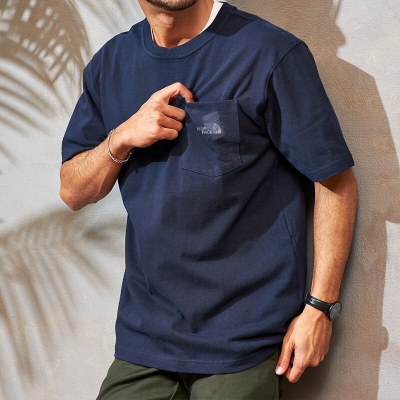 230 Grams of Pure Cotton | Summer Pocket Thick-Panel North Face Logo Unisex Short-Sleeve T-Shirt 230 Grams of Pure Cotton | Summer Pocket Thick-Panel North Face Logo Unisex Short-Sleeve T-Shirt