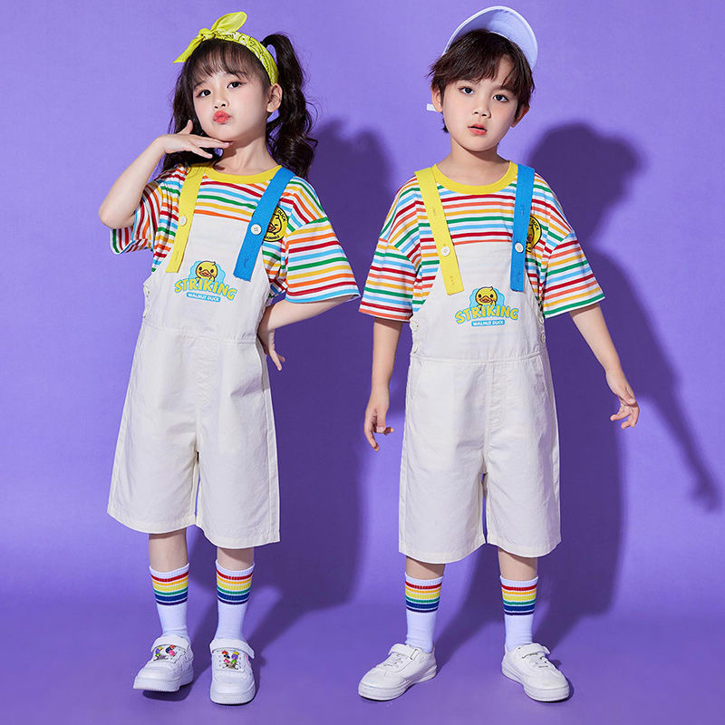 Kindergarten Cheerleading Children's Children's Performance Cute Duck Strap Pants Primary School Students' Group Competition Performance Clothing Summer