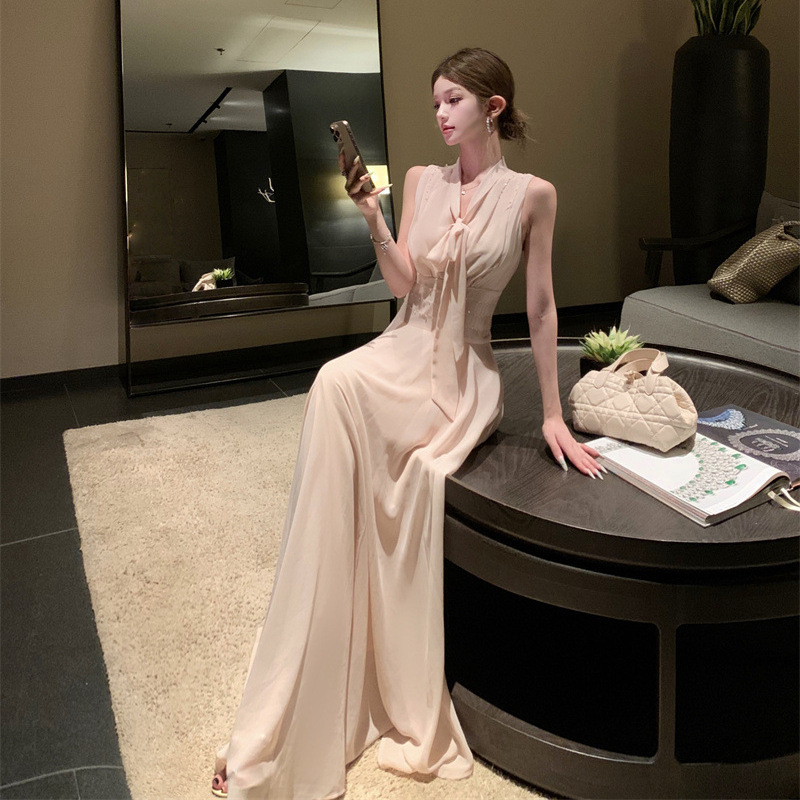 Pure Desire Ribbon Waist Slimming Chiffon Maxi Dress Women's Large Swing Dress White Birthday Fairy Dress Bottoming Dress