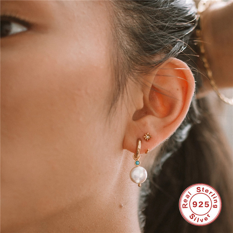1 Pair Elegant Geometric Sterling Silver Plating Pearl Drop Earrings display picture 2