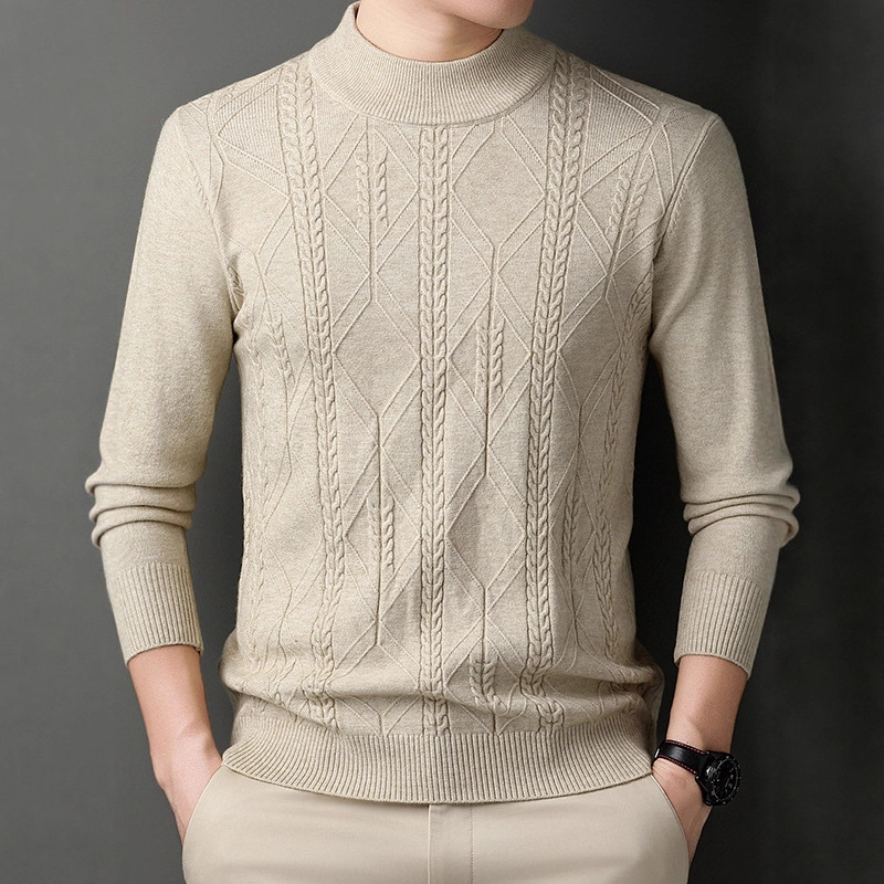 Men's Round Neck Sweater with Cashmere Imitation, Autumn and Winter New Fashion Jacquard Men's Knitwear, Thickeneded Warm Knitwear