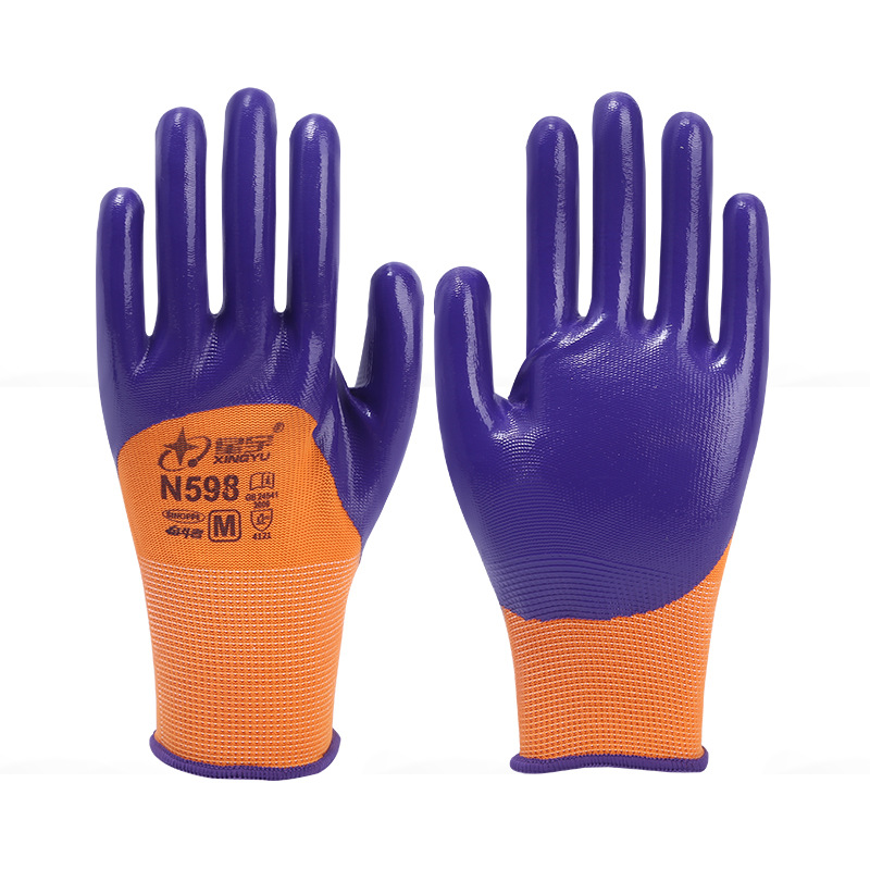 Guantes de semi-inmersión de nitrilo al por mayor Xingyu N598 nitrilo semi-inmersión antideslizante anti-desgaste anti-ácido y álcali guantes de protección