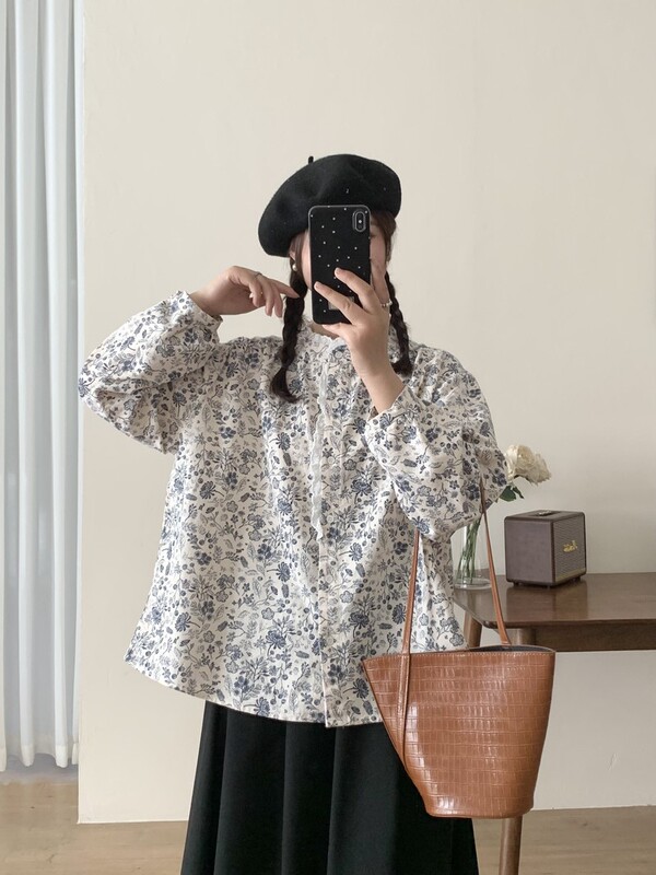 Japanese Mori Girl Floral Lace Stand Collar Loose Women's Cardigan Long Sleeve Shirt Blouse