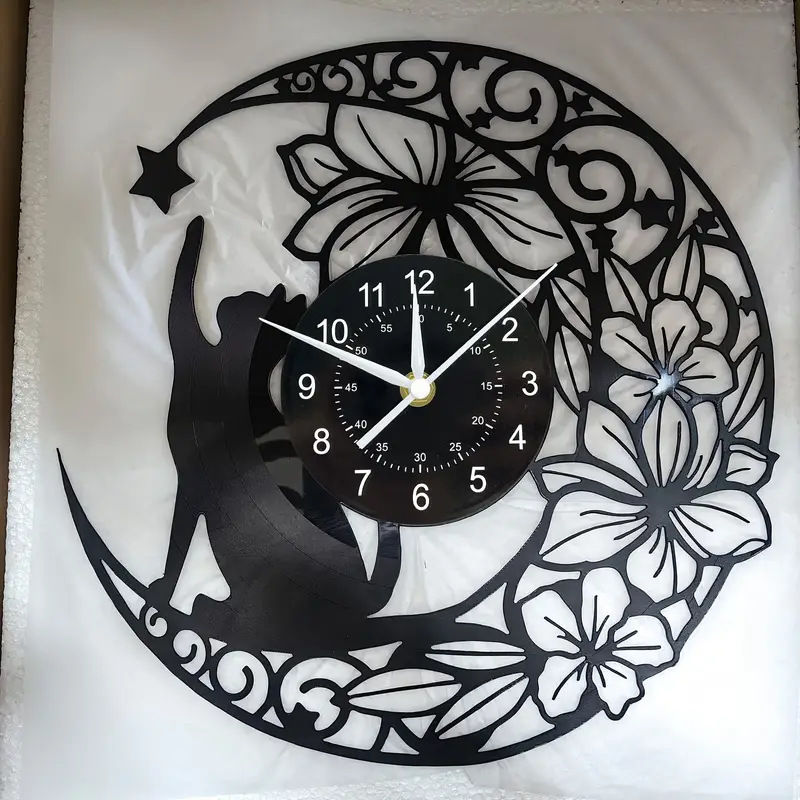 Cat Personalized Music Vinyl Record Clock Creative Wall Clock Bedroom Wall Clock Pattern