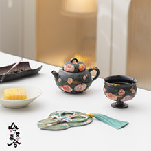 黑陶手绘玫瑰茶壶陶瓷泡茶壶家用经典泡茶器个人专用精美小壶