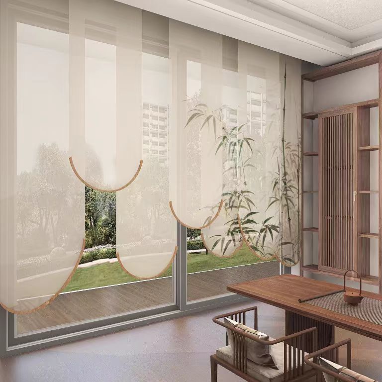 Chinese Solid Color Roller Curtain Decoration Living Room Tea Room Balcony Curtain Retro Screen Soft Partition Curtain Solid Wood Shape