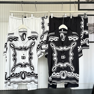 2025 New Ice Silk Pajamas Men's Short-Sleeved Pants Thin High-End Printed Wearable Home Clothes Three-Piece Set