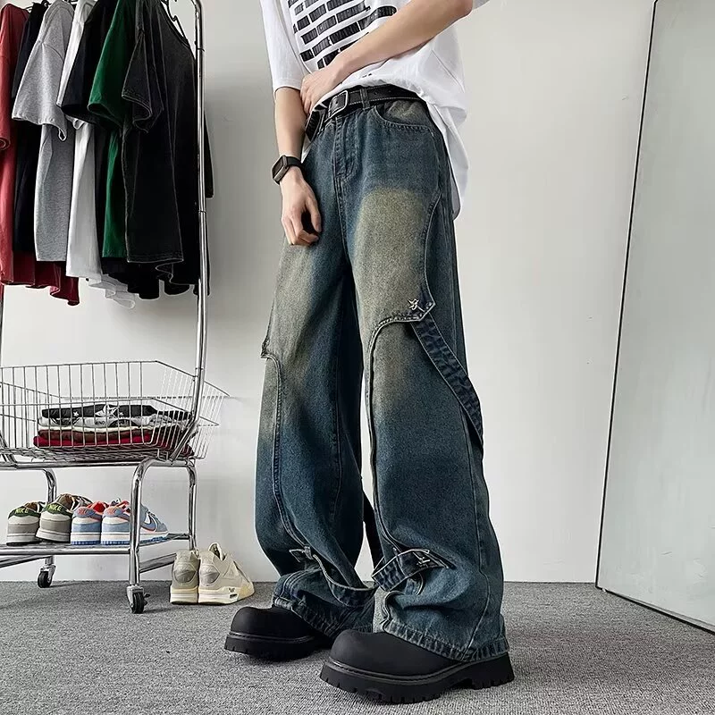 Американские вибе микро-ремешки, старые джинсы, мужские и женские свободные прямые ретро-нишевые брюки Harlen