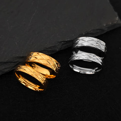 星合跨境新品批花經典網格情侶戒指個性內弧型不鏽鋼高級質感指環