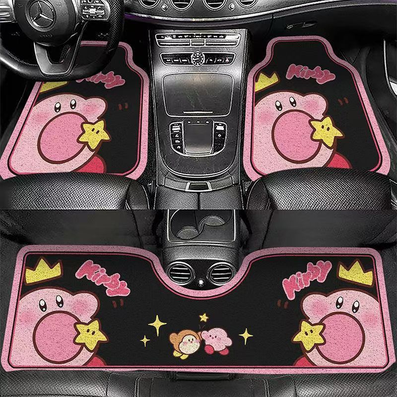 クロスボーダーチェッカーボードカーマット、かわいいワイヤーリングユニバーサルカーペット、汚れ防止マット、漫画カーマット、メインドライビングマット|undefined