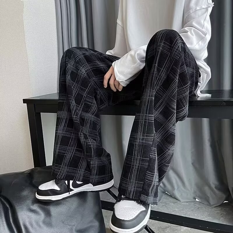 Men's Plaid Pants Spring and Autumn British Straight-Leg Drape Ins Trendy Brand Hong Kong Style Japanese Trendy Casual Retro Loose Pants