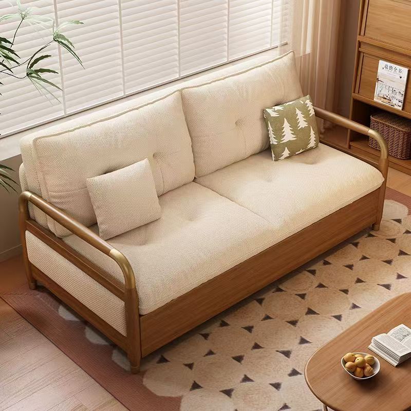 2025 New Foldable Dual-Purpose Solid Wood Multifunctional Sofa Bed Living Room Bedroom Single Double Internet Celebrity Sofa