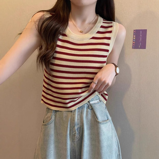 Plus-Size Striped Camisole for Women, Summer Slimming Outerwear, Inner Wear, Body-Covering Sleeveless Knit Casual Top