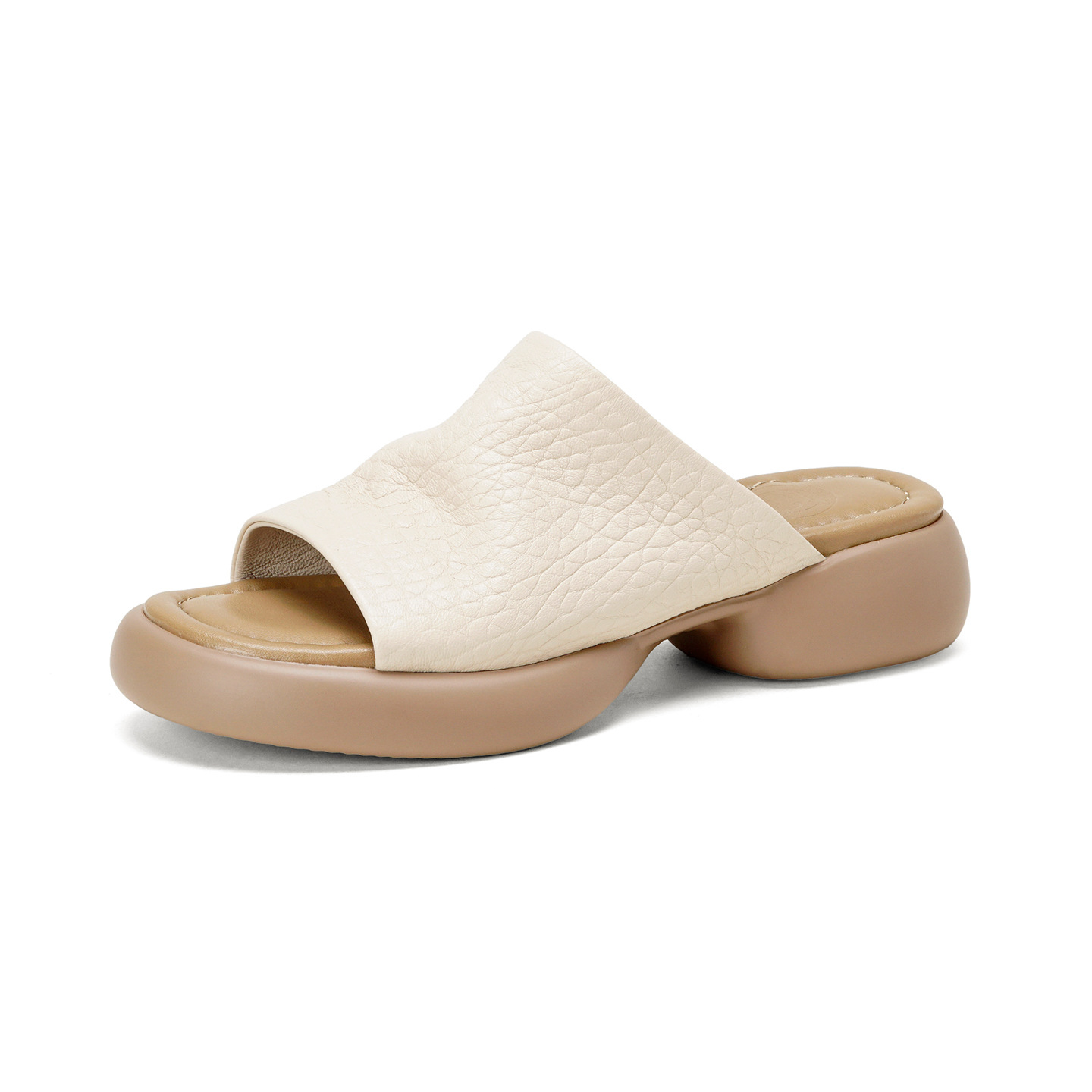 Dép sandal nữ quai chữ V đế dày da cừu khóa thắt lưng — đen