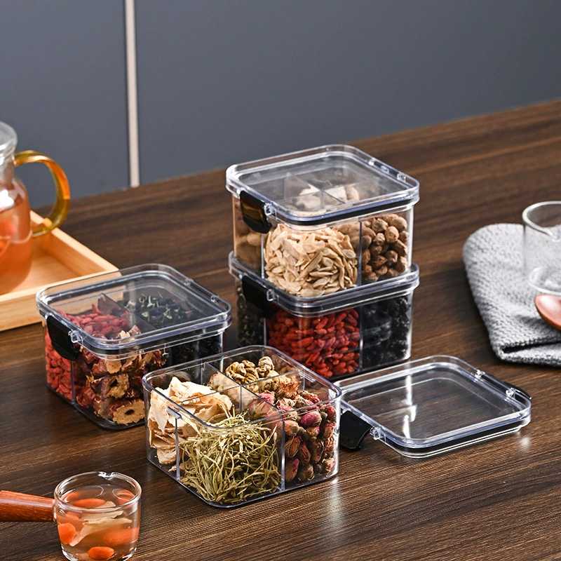 Plastic storage box, divided compartments, 700 ml or 680 ml options, clear snap‑lock lid
