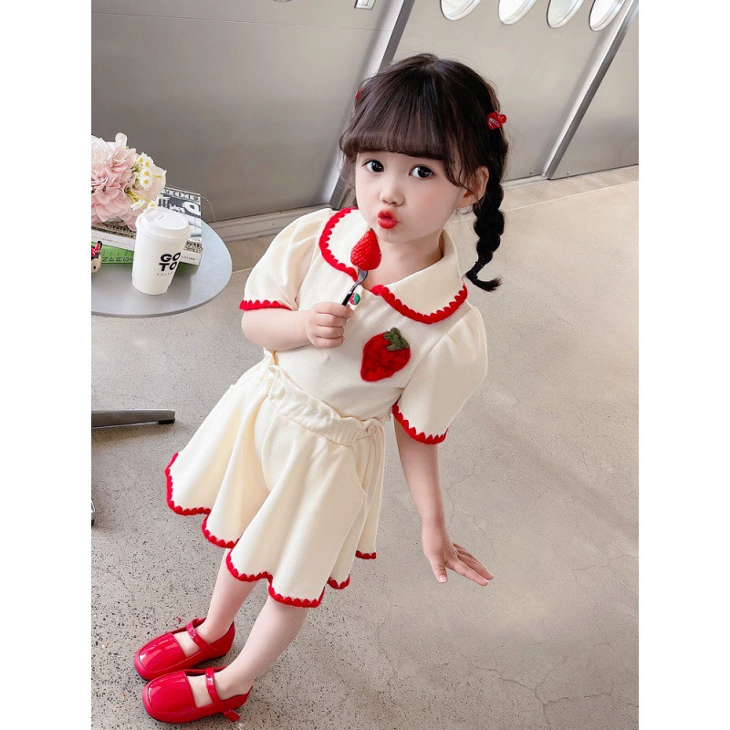 1371 # хлопчатобумажная юбка для девочек летом 2024 новый детский костюм с короткими рукавами летняя модная девушка сокровище