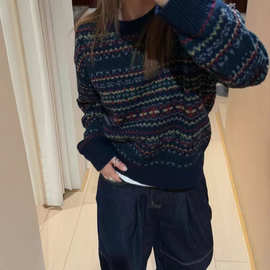 现货uba*ic30费尔岛毛衣女秋冬韩系氛围感提花针织衫女宽松型