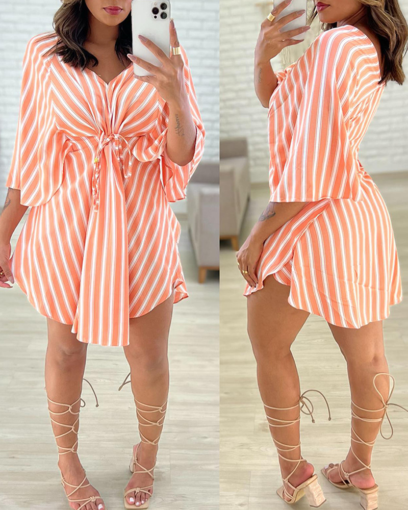 Women's Regular Dress Simple Style Shirt Collar Printing 3/4 Length Sleeve Stripe Knee-Length Daily display picture 2