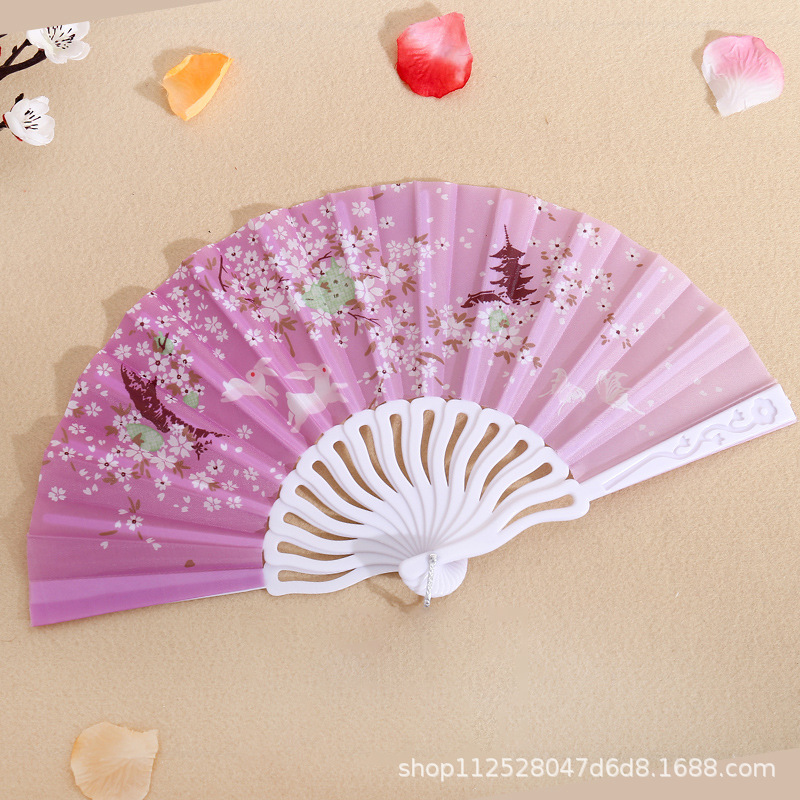 Abanico Plegable de Plástico Estilo Chino para Mujer, Abanico Plegable para Disfraces de Verano, Abanico Plegable para Danza y Espectáculos al por Mayor