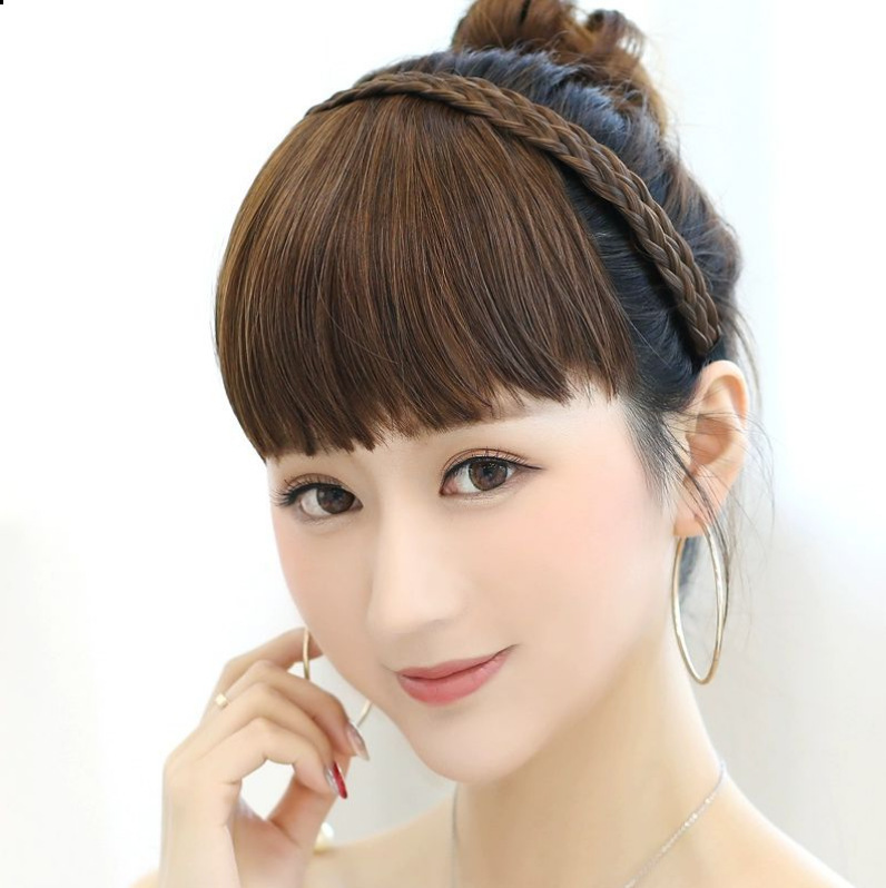 Wig Bangs for Women, Simulated Hair with Bangs, Braids, Hair Hoops, Invisible Traceless Fake Hair Curtains