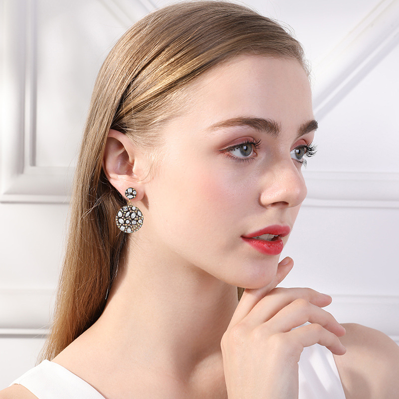 European and American handmade diamond earrings simple geometric round earringspicture2