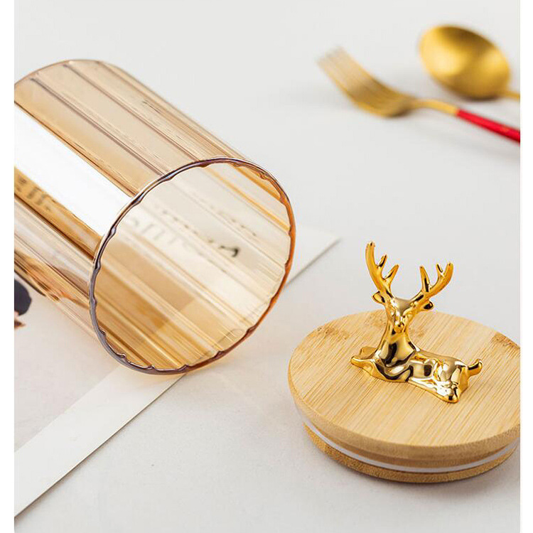 Elk vidrio dorado rayas verticales condimento tarro de almacenamiento tarro de té cocina Almacenamiento de frutas secas ámbar luz estilo de lujo