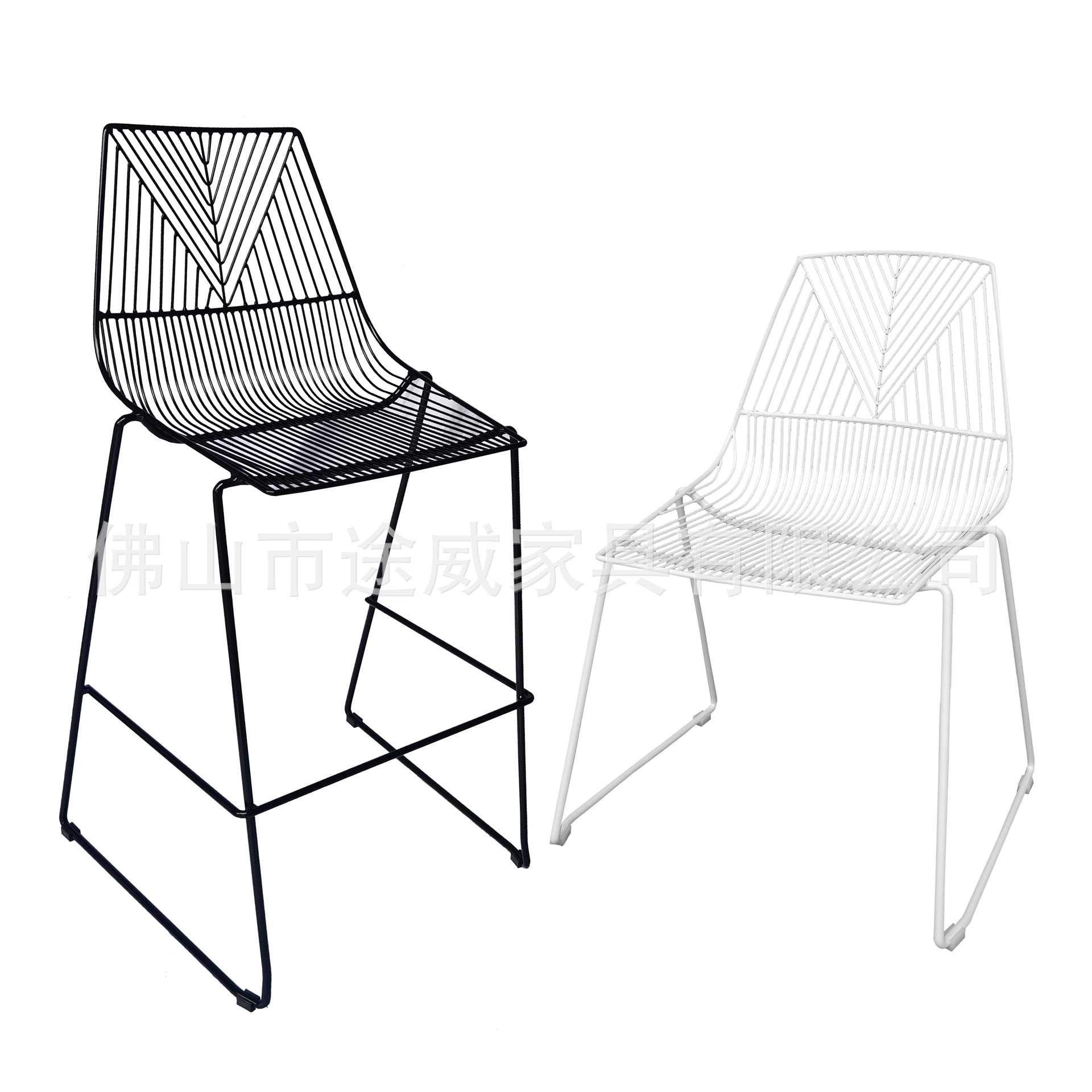 Minimalist Theme Restaurant, Long-Sitting Wire Dining Chair, Small Apartment Bar Wire Stool, Metal Hollow Bar Table and Chair with Backrest