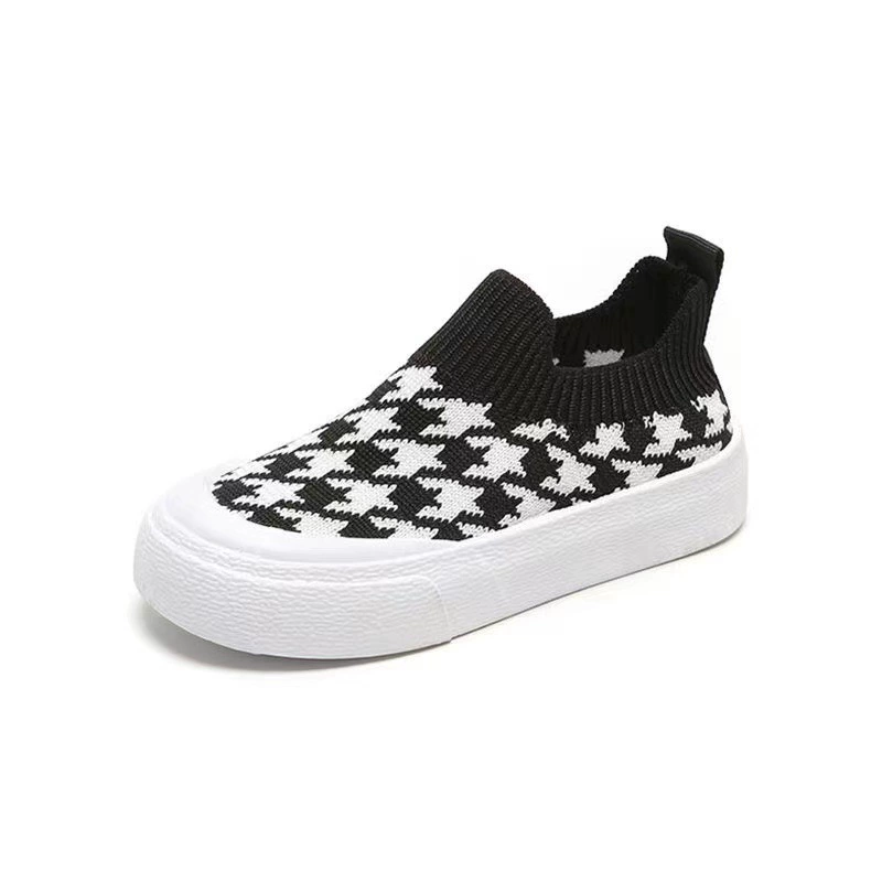 Children's Slip-On Knit Sneakers, Houndstooth Pattern, Spring–Autumn, Sizes 24–33
