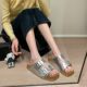 June ~ thick bottom bakken drag 2024 new soft surface cowhide thick bottom muffin one-word drag belt buckle square head slippers