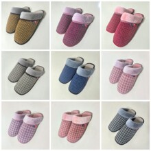 2022新款妈妈手工格子毛里带垫底拖鞋帮拖鞋面子直销厂家大量批发