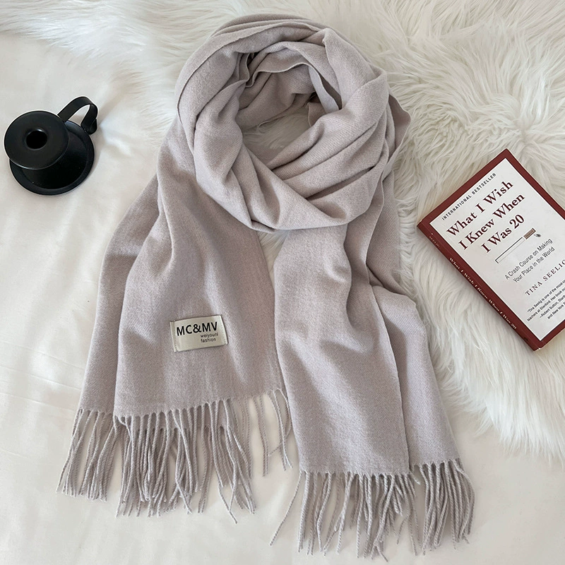 Scarf knitted, solid velvet cashmere look, 200×70 cm, thickened Korean demi‑season