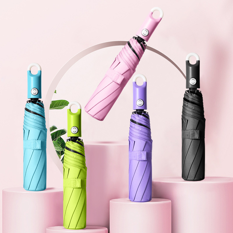 时尚创意全自动雨伞挂钩可旋转黑胶防晒太阳伞两用折叠广告伞批发|ru