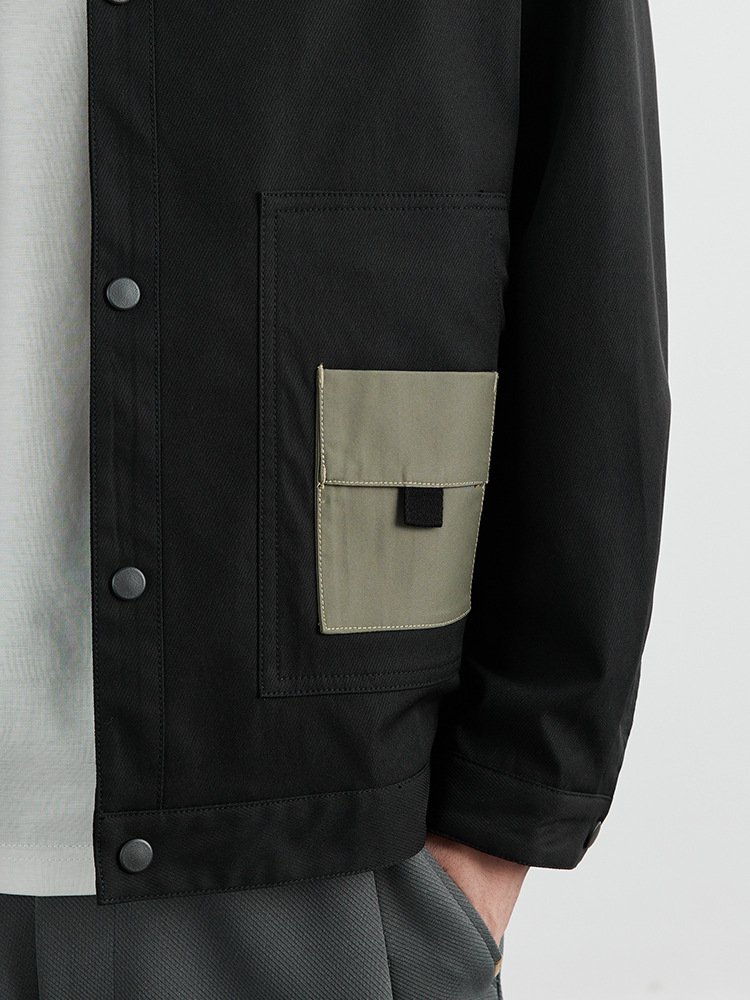 Chaqueta de Solapa Negra para Hombre WOOG2005, Chaqueta Casual de Trabajo con Parches de Moda para Hombre, Primavera 2025