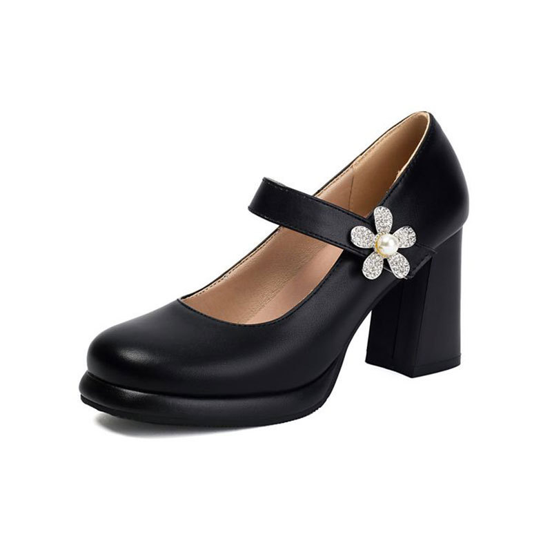 Simple round head thick heel plus size women's shoes spring and autumn water platform high heel shoes cross-border foreign trade 33-5 Simple round head thick heel plus size women's shoes spring and autumn water platform high heel shoes cross-border foreign trade 33-5