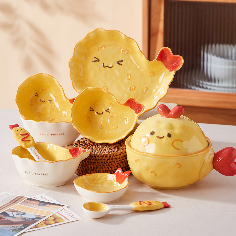 Cute Fried Shrimp Plate, New Household Ceramic Fruit Plate, High Aesthetic Dessert Plate, Beautiful Embossed Tableware