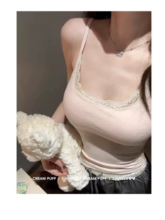 lace-trim summer vest top, women’s slim fit with built-in cups, one size