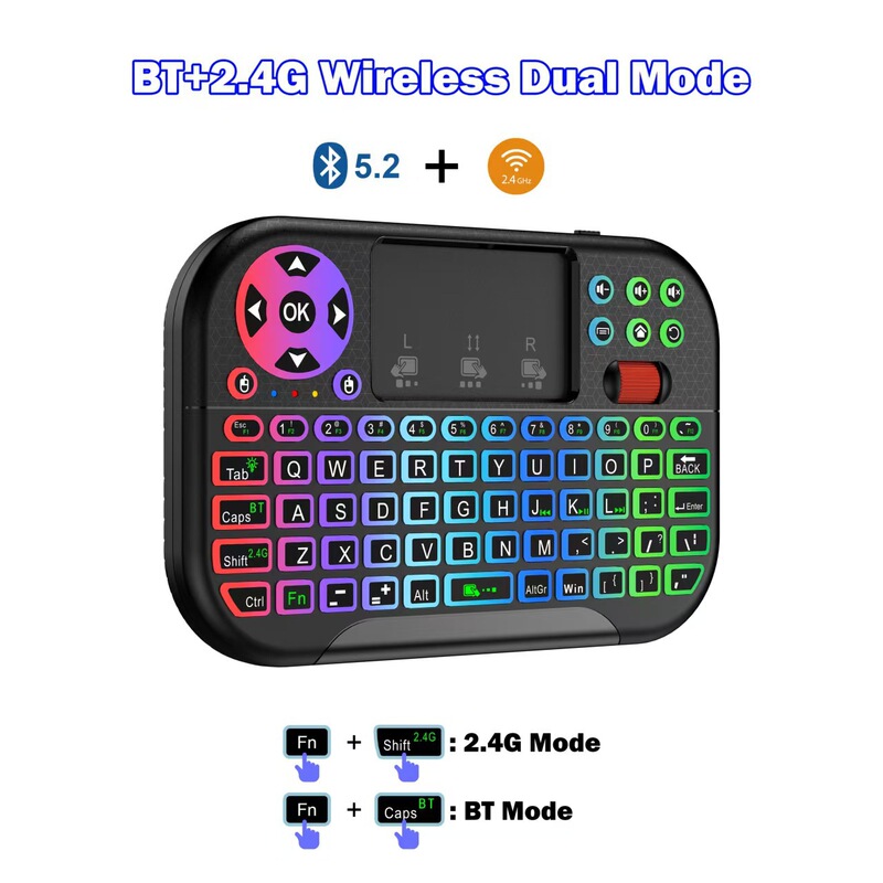 Cross-Border New Model M2 Dual-Mode Mini Keyboard with 7-Color Backlight, Touchpad, Scroll Wheel, and Multifunctional Air Mouse Keyboard