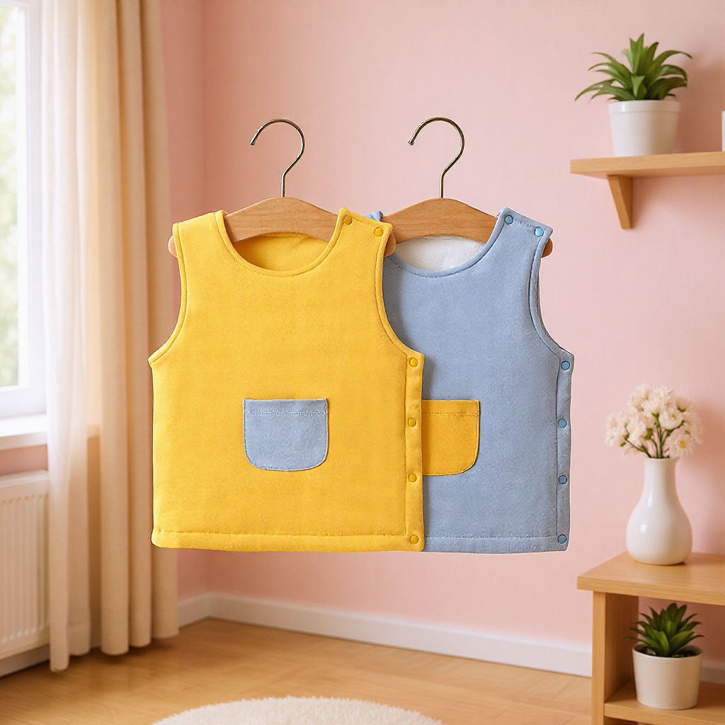 Children's cotton vest, Class A, warm and tummy-protecting, baby cotton vest, spring and autumn quilted baby vest