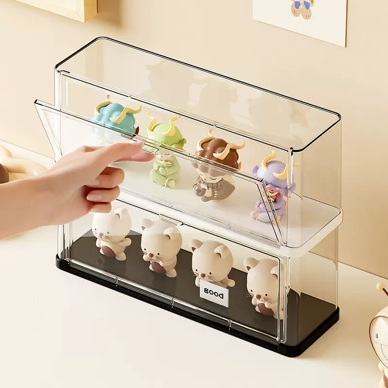 可叠加盲盒收纳盒手办展示盒防尘PET塑料盒展示架娃娃公仔展示盒