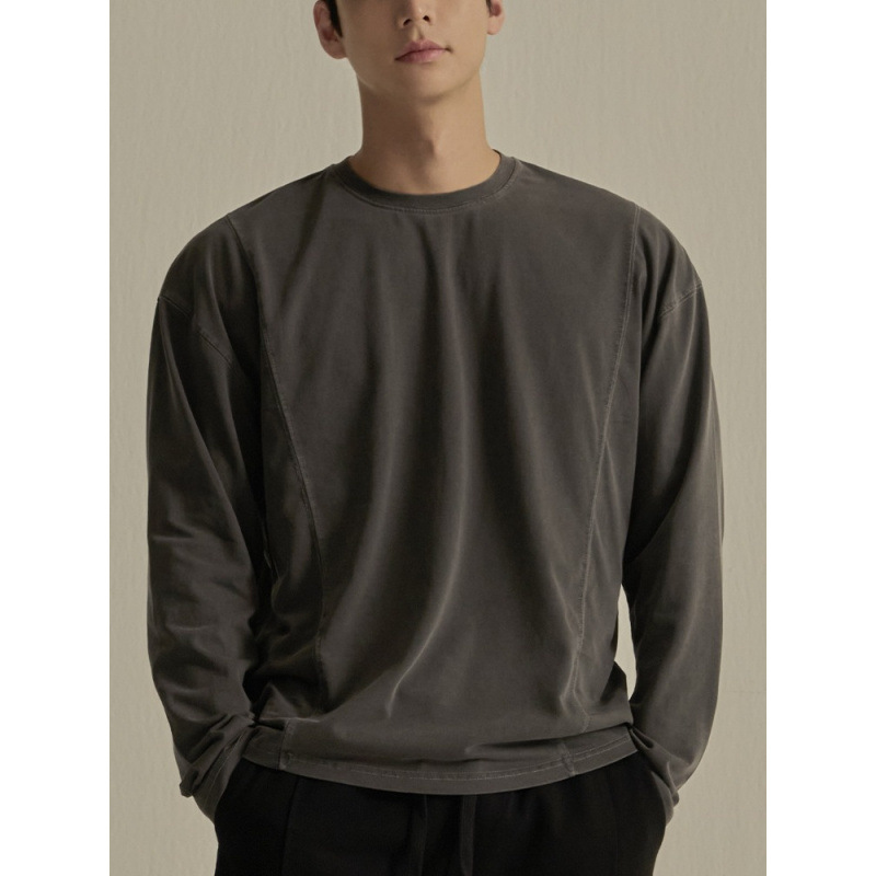 230g Autumn and Winter New Sports Round-Neck Retro Loose-Fitting Drop-Shoulder Base Shirt, Solid Color Versatile Stretchy Long-Sleeve Top