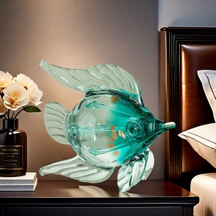 Glazed Glass Kiss to Mouth Fish Living Room Ornaments Light Luxury Ornaments Lucking Crafts Home Soft Decorations