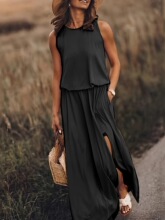 M 13725 Sleeves Slit Dress ���俪������ȹ ŷ���羳